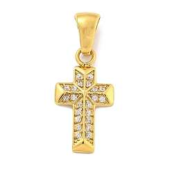Золотой Ионное покрытие (IP) 304 подвески из циркония из нержавеющей стали, крест очарование, золотые, 18.5x10x2 мм, отверстие : 6x3 мм