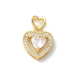 Прозрачный Стойки обшивки латунь кубического циркония подвески, долговечный, без свинца и без кадмия, Двойное сердце, реальный 18 k позолоченный, прозрачные, 19x13x6 мм, отверстие : 6x3 мм