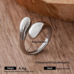 Color de Acero Inoxidable Anillos abiertos de acero inoxidable irregulares para mujer, color acero inoxidable, ajustable