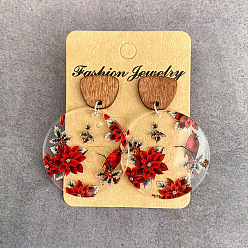 Цветок Серьги-гвоздики из прозрачного акрила и дерева, плоско-круглые, платина, цветок, 50 мм