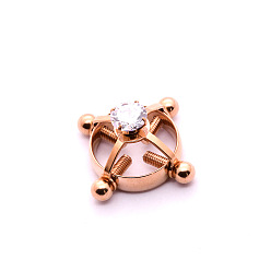Розовое Золото 304 Кольца для сосков с клипсами из нержавеющей стали и стразами, плоско-круглые, розовое золото , 20x8x5 мм
