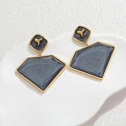 Черный 304 Серьги-гвоздики из нержавеющей стали и акрила, ромб, золотые, чёрные, 57x47 мм