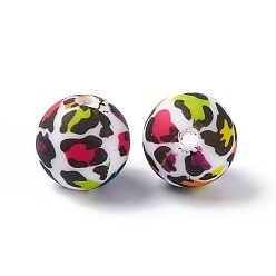 Разноцветный Силиконовые бусины, изготовление ожерелий diy, круглый с леопардовым рисунком, красочный, 12 мм, отверстие : 2 мм