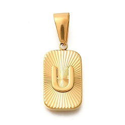 Letter U 304 подвески из нержавеющей стали, прямоугольник с подвеской в виде буквы, реальный 18 k позолоченный, Буква U, 22x12.5x4 мм, отверстие : 8x4 мм