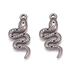 Stainless Steel Color Tarnish Resistant 304 Stainless Steel Pendant Rhinestone Settings, Snake, Stainless Steel Color, Fit for 1~2mm rhinestone, 30.5x13x3mm, Hole: 2.5mm