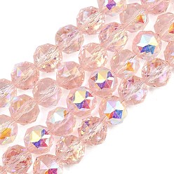 Pink Прозрачные стеклянные бусины гальваническим пряди, граненые, круглые, розовые, 9.5~10 мм, отверстие : 1.2 мм, около 59 шт / нитка, 22.05'' (56 см)