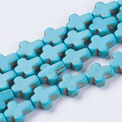 Turquoise Synthetic Turquoise Beads Strands, Cross, Dyed & Heated, Turquoise, 10~10.5x8.5x3.5mm, Hole: 1.5mm, about 37pcs/strand, 14.88 inch(37.8cm)