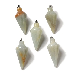 Flower Amazonite Подвески из натуральных цветов амазонита, Подвески-конусы с решетчатым покрытием, латунные защелки с платиновым покрытием, на дужках, 36~36.5x15~15.5 мм, отверстие : 5~6.5x2 мм