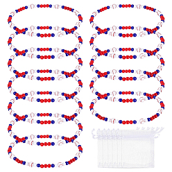 Красный 6шт. акриловые круглые бусины с рисунком в виде бейсбольной тематики, с подарочными пакетами из органзы, синий и белый, красные, 18.90 дюйм (48 см)
