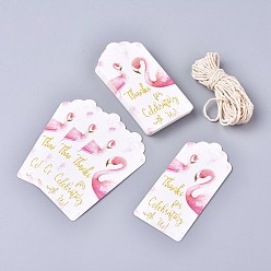 Flamingo Shape Geschenkanhänger aus Papier, Tags hängen, mit Baumwollkordel, für Hochzeit / Valentinstag / Erntedank, Rechteck, Flamingo-Muster, 9.5x4.5x0.05 cm, Loch: 5.3 mm, 50 PC / Satz
