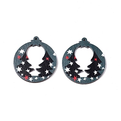 Рождественская елка Подвески из тополя с принтом, Рождественская серия, рождественская елка, 45x40x2 мм, отверстие : 1.6 мм