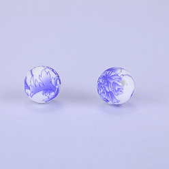 Medium Slate Blue Printed Round Silicone Focal Beads, Medium Slate Blue, 15x15mm, Hole: 2mm