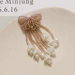 Верблюжий Серьги-гвоздики с кисточками из стеклянных бусин ручной работы, с пластиковой жемчужины, верблюжие, 70 мм