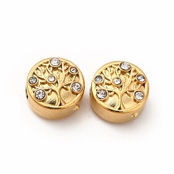 Настоящее золото 18K Ионное покрытие (ip) 316 хирургическая нержавеющая сталь с кристаллическими бусинами из страз, плоские круглые с дерева жизни картины, реальный 18 k позолоченный, 8x5 мм, отверстие : 1.6 мм