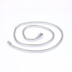 Stainless Steel Color Non-Tarnish 304 Stainless Steel Mesh Chain Necklaces, with Lobster Claw Clasps, Stainless Steel Color, 19.7 inch(50cm), 3mm
