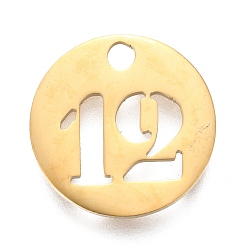 Number 304 подвески из нержавеющей стали, отрезать, полый, плоские круглые с номером, золотые, кол. 12, 19x1.5 мм, отверстие : 2.5 мм