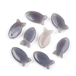 Серый агат Природные серые агаты подвески, рыбы прелести, 23.5~24.5x12x5~6 мм, отверстие : 2 мм