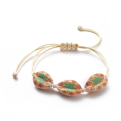 Colorful Printed Cowrie Shell Beads Braided Beads Bracelets, with Korean Waxed Polyester Cord, Colorful, 1/2 inch~3-1/2 inch(1.3~9.1cm)