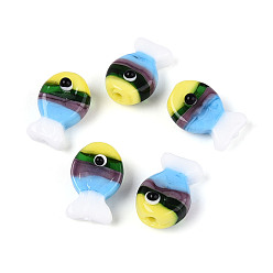 (52) Непрозрачная лаванда Бусы лэмпворк ручной работы, рыба, разноцветные, 19~20.5x12~13x9~11 мм, отверстие : 1~1.6 мм, около 15 шт / нитка, 11.61 дюйм (29.5 см)