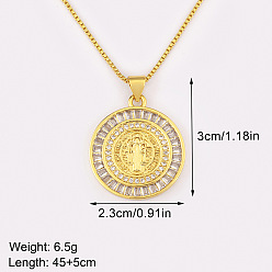 Human Ожерелья с подвеской из латуни с микропаве и прозрачным кубическим цирконием для женщин, реальный 18 k позолоченный, святой Бенедикт медаль, 17.72 дюйм (45 см), Кулон : 30x23 мм