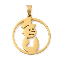 Настоящее золото 18K Новогодняя тема 304 подвески из нержавеющей стали, лазерная резка, очарование снеговика, реальный 18 k позолоченный, 24x22x1.5 мм, отверстие : 5x3 мм