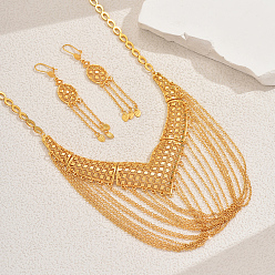 Золотой Винтажный сплав полые многослойные серьги-кисточки и ожерелья комплект для банкетной невесты, золотые