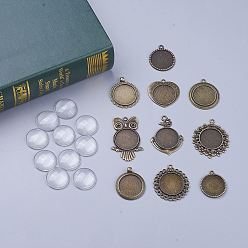 Античная Бронза Поделки кулон решений, подвесные кабошоны в тибетском стиле и полукруглые / купольные прозрачные стеклянные кабошоны, античная бронза, 32x28x2 мм, отверстие : 2 мм