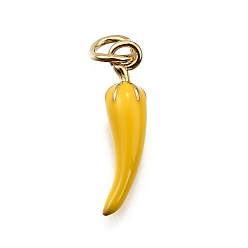 Золотистый Латунь эмаль подвески, с прыжковых колец, долговечный, без свинца и без кадмия, стойки покрытие, чили прелести, реальный 18 k позолоченный, золотые, 18x4 мм, отверстие : 3.5 мм