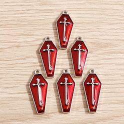 Красный Подвески из эмали и сплава, платина, гроб с крестиком, красные, 26x11 мм, 10 шт / комплект
