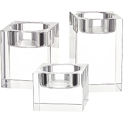 Clear 3Pcs 3 Styles K9 Glass Candle Holder, Cuboid, Clear, 1pcs/style