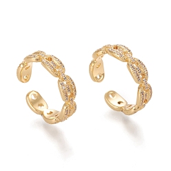 Настоящее золото 18K Регулируемые латунные кольца микро манжеты из прозрачного циркония, открытые кольца, форма цепочки кофейных зерен, реальный 18 k позолоченный, размер США 7 1/4 (17.5 мм)