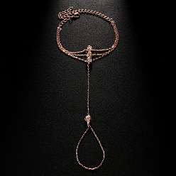 Розовое Золото Браслеты из сплава с прозрачными кубическими циркониями, многожильные браслеты для женщин, плоско-круглые, розовое золото , 5-7/8 дюйм (15 см)