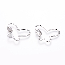 Платина Латунные микропаве, кубический цирконий, винт, карабин, подвески с замком, для изготовления ожерелий, прозрачные, бабочка, платина, 24x35x2 мм