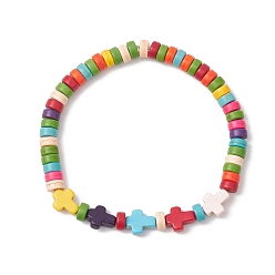 Синтетическая Бирюза Синтетический бирюзовые бисером браслеты простирания, плоский круглый крест, внутренний диаметр: 2-3/8 дюйм (6.1 см)