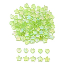 Зеленый газон 100шт 2 стильные экологически чистые прозрачные акриловые бусины, сердце / звезда, окрашенные, AB цвет, зеленый газон, 8~10x8~10x3~4 мм, отверстие : 1.5 мм, 50 шт / стиль
