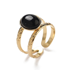 (946F)Морозный цвет внутри  Жонкиль / Непрозрачная зеленая подкладка Ионное покрытие (ip) 304 открытые манжеты из нержавеющей стали, Женское кольцо из натурального окрашенного и нагретого черного агата, реальный 18 k позолоченный, 11.5 мм, 6 шт / комплект