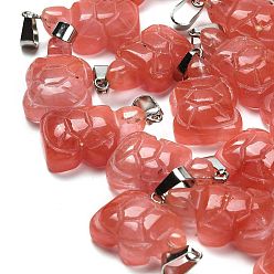 Вишневый Кварц Вишневое из кварцевого стекла подвески, с 201 вывод из нержавеющей стали, черепаха, 26~27x15.5x7.5 мм, отверстие : 4x7.5 мм