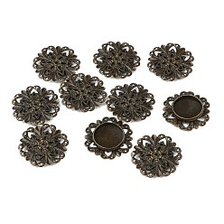 Antique Bronze Brass Cabochon Settings for Jewellery Making, Flower, Nickel Free, Antique Bronze, 20x3mm, Flat Round Tray: 12mm