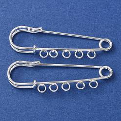 Silver Iron Brooch Findings, 5-Holes Kilt Pins for Lapel Pins Makings, Silver, 20.5x60x7mm, Hole: 3.5mm