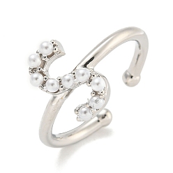 Letter S Латунные открытые манжеты для женщин, с ABS имитации жемчуга, без кадмия и без свинца, долговечный, буквы, Письмо с, внутренний диаметр: 17 мм, буква s: 12x7.5мм.