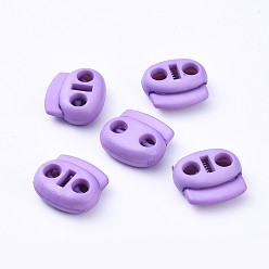 Lilac Plastic Spring Cord Locks, 2 Hole Drawstring Toggle Spring Clasp, Lilac, 17.5x19.5x7.5mm, Hole: 4.5mm