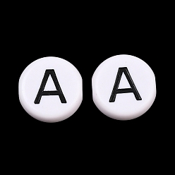 Letter A Непрозрачный акрил европейского бисера, бусины с большим отверстием, плоский круглый и буквенный, с эмалью, буква a, 25x10 мм, отверстие : 6 мм, Около 95 шт / 500 г