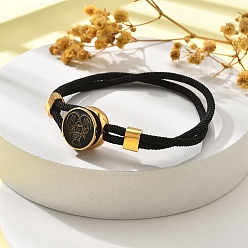 Рак Созвездие нейлоновые шнуры многорядные браслеты, двойная цепочка ювелирные изделия для женщин и мужчин, с золотой латунной фурнитурой и эмалевым шармом, чёрные, рак, 8 дюйм (20.3 см)