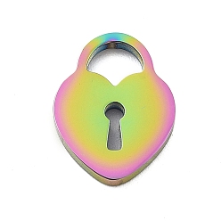 Rainbow Color Ионное покрытие (ip) 304 подвески из нержавеющей стали, высококачественная полированная лазерная резка, сердце замок, Радуга цветов, 11.7x8.7x1.7 мм, отверстие : 2.5x3.5 мм