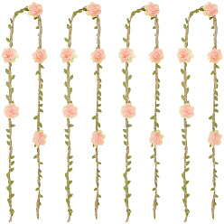 Светло-хаки 4 шт. полиэстеровые и льняные ленты для соломенных шляп с цветочным рисунком из ротанга, светлый хаки, 1120 мм, Цветок: 36x36x10 мм