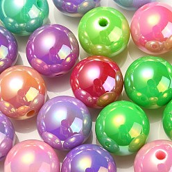 Mixed Color UV Plating Rainbow Iridescent Acrylic Beads, Round, Mixed Color, 17.5x17mm, Hole: 2.8mm