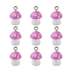 Фиолетовый Пластиковые подвески, с железной петлей с платиновым покрытием, гриб в горошек, фиолетовые, 17.5x11.5x12 мм, отверстие : 1.5 мм