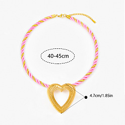 Pink Океан 304 подвеска в виде большого сердца из нержавеющей стали, ожерелье из витого акрилового волокна для женщин, золотые, розовые, 15.75~17.72 дюйм (40~45 см)