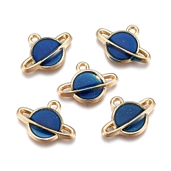 Bleu Pendentifs en émail , planète, or, bleu, 12x16.5x2.5mm, Trou: 1mm