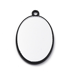 Oval Подвески из стеклянного зеркала, со сплавочной фурнитурой, чёрные, овальные, 42x27.5x3.5 мм, отверстие : 2.5 мм